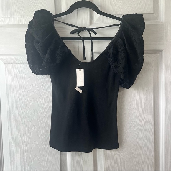NWT Anthropologie Maeve Size XXS Draped-Sleeve Top Black - Picture 1 of 4